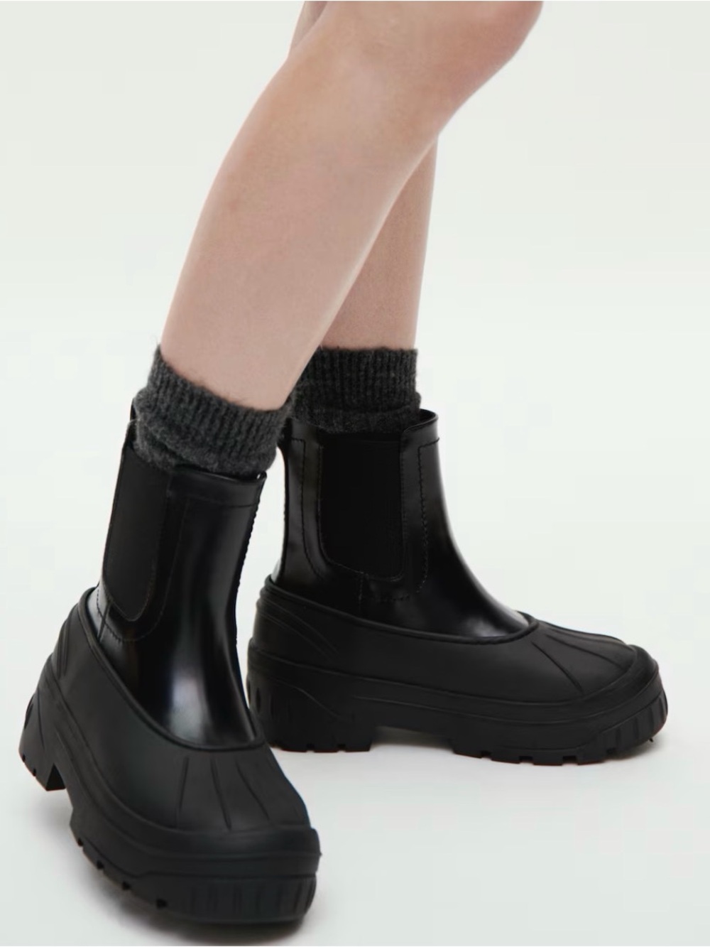 Black Platform Chelsea Rain Boots - Women size 8